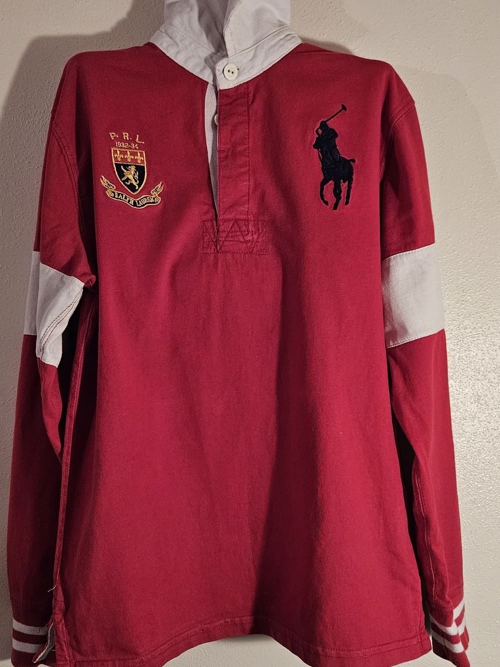 Ralph Lauren Polo Red Rugby Shirt with White Hood & Crest